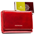 Portfel damski z lakierowanej skóry naturalnej w czerwonym kolorze - Peterson