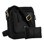 Skórzana, czarna torba męska na ramię z klapką i etui w zestawie - Peterson