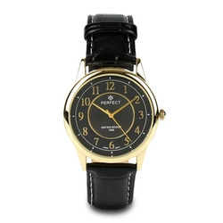 Zegarek męski kwarcowy czarno-złoty klasyczny skórzany pasek C402