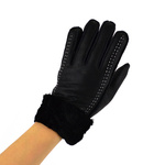 Pięciopalczaste skórzane ocieplane rękawiczki z eleganckim przeszyciem