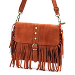 Boho damska listonoszka skórzana zamszowa z frędzlami i kieszenią Luka