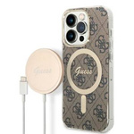 Zestaw Guess GUBPP14XH4EACSW Case+ Charger iPhone 14 Pro Max 6,7" brązowy/brown hard case 4G Print MagSafe