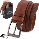 Pasek męski skórzany premium szeroki 4 cm klasyczny skóra licowa Beltimore brązowy E35 : Kolory - brązowy, beżowy