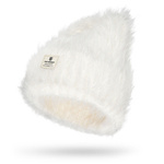 Biała czapka damska beanie wykonana z nylonu, pokryta fakturą imitującą futerko - Peterson