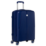 Granatowa walizka podróżna w średnim rozmiarze z teleskopowym uchwytem i kółkami obrotowymi - Peterson