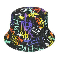 Kapelusz dwustronny bucket hat czapka czarna kolorowe napisy kap-m-36