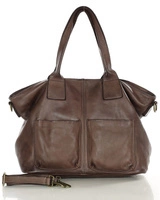 Torebka skórzana shopper bag - MARCO MAZZINI czekoladowy brąz