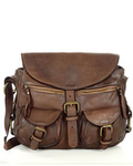 MARCO MAZZINI Skórzana torebka listonoszka z kieszeniami safari handmade bag brąz